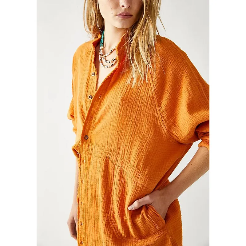Amy Fashion - Casual Loose 100% Cotton Gauze Shirts