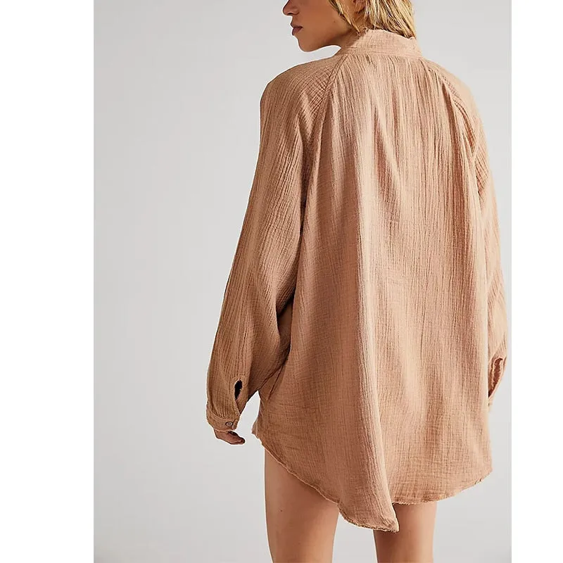 Amy Fashion - Casual Loose 100% Cotton Gauze Shirts