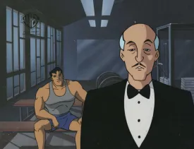 Batman The Animated Series Original Production Cel On Original Background: Bruce Wayne and Alfred