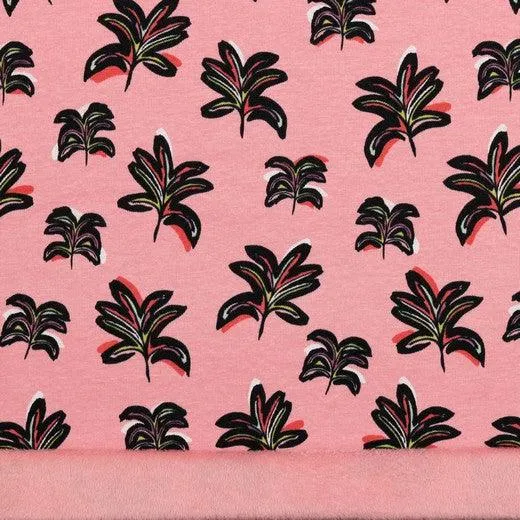 Black Leaf Fur Sweatshirt Fabric
