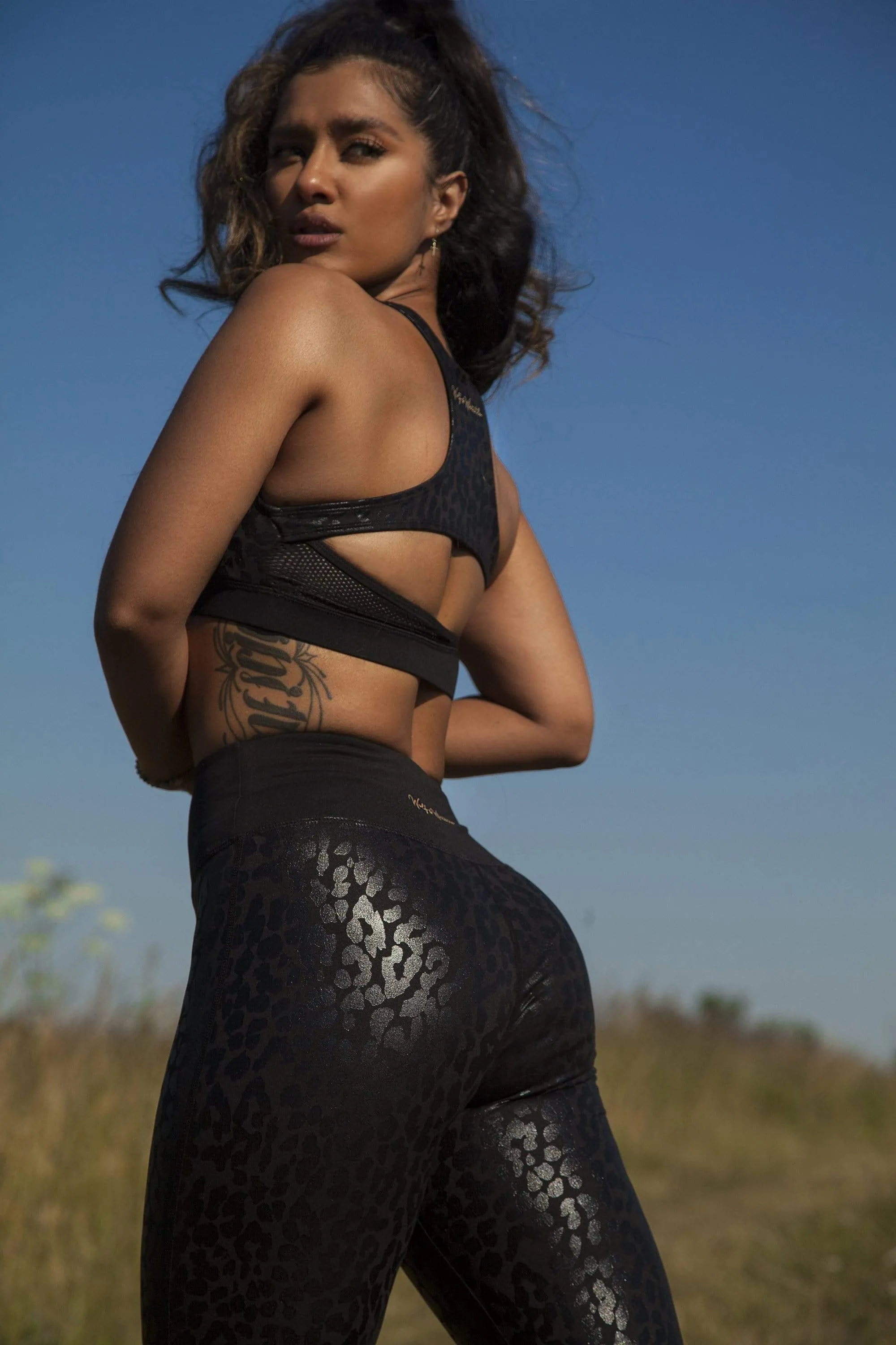 Black Wet Look Leopard High Waist Leggings Curve