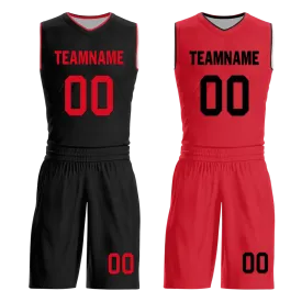 Custom Black Red Classic Style Reversible Basketball Uniform Personalized BBJR-D017018
