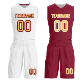 Custom White Red Classic Style Reversible Basketball Uniform Personalized BBJR-D017012