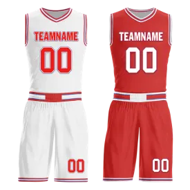 Custom White Red Classic Style Reversible Basketball Uniform Personalized BBJR-D017041
