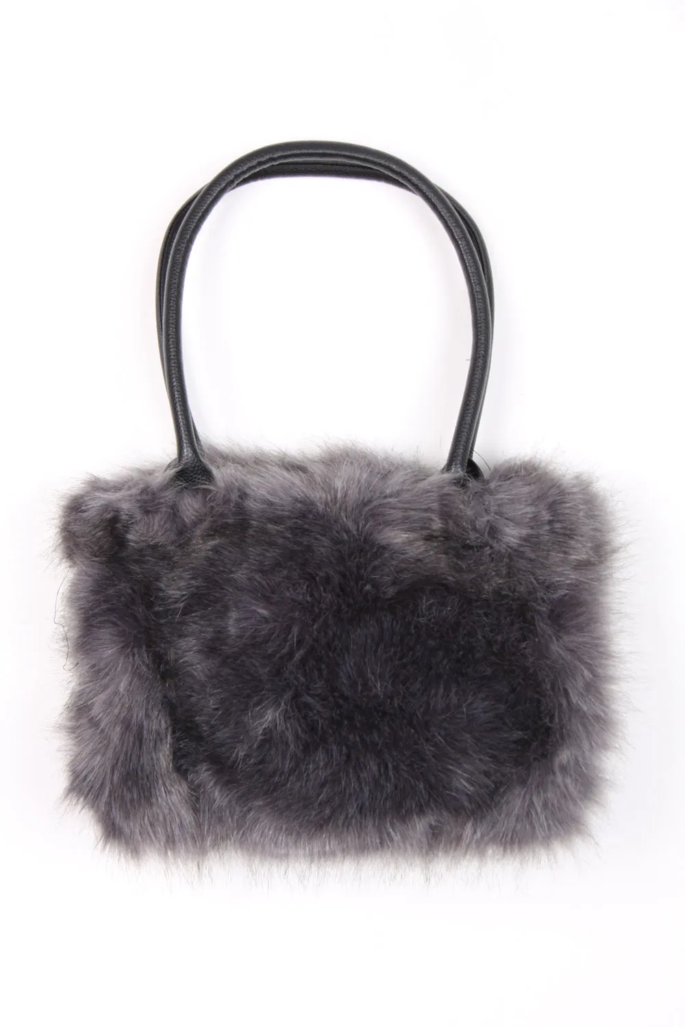 Faux Fur Zip Shoulder Handbag with Leather Strap
