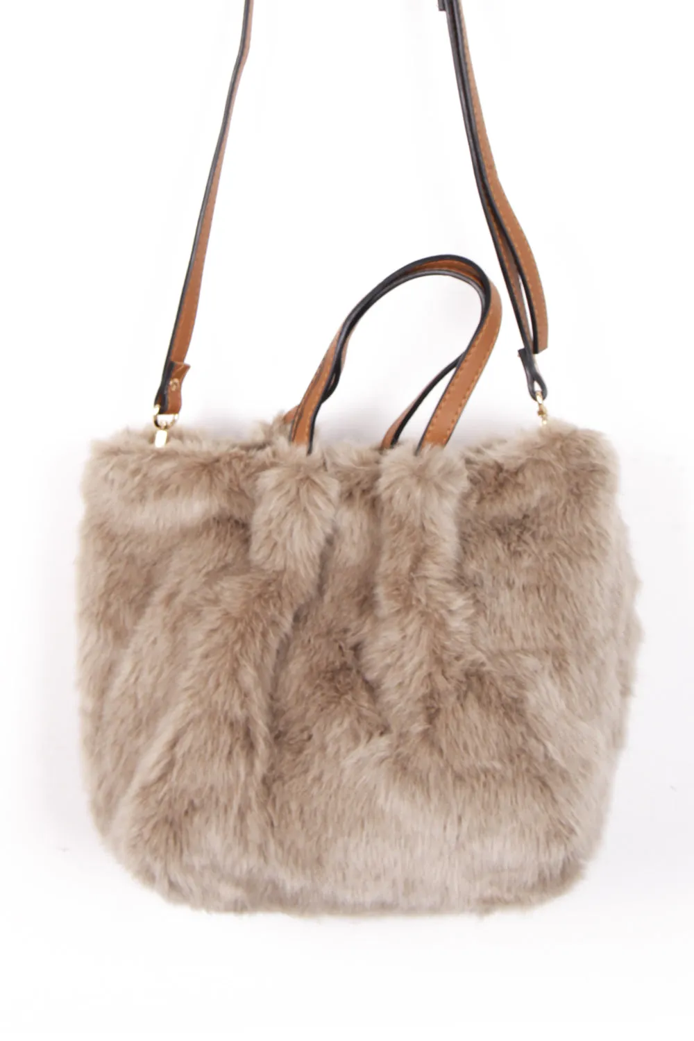 Faux Mink Fur Crossbody Handbag with Strap