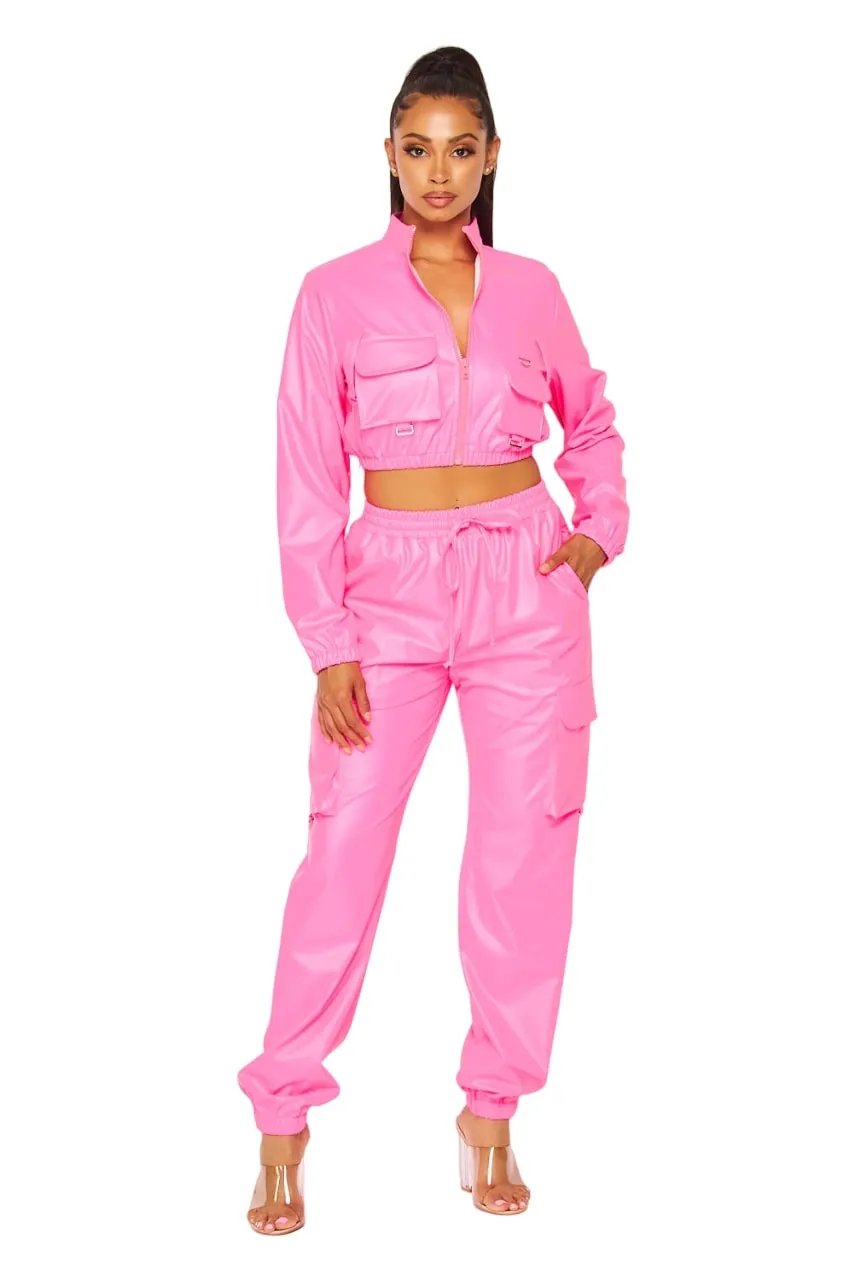 Hot & Delicious Women's Our New Me Faux Leather Cargo Jogger Pants