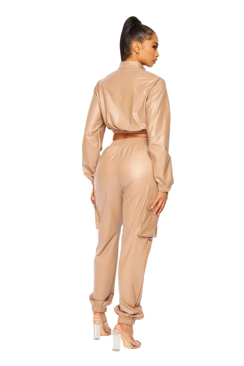 Hot & Delicious Women's Our New Me Faux Leather Cargo Jogger Pants