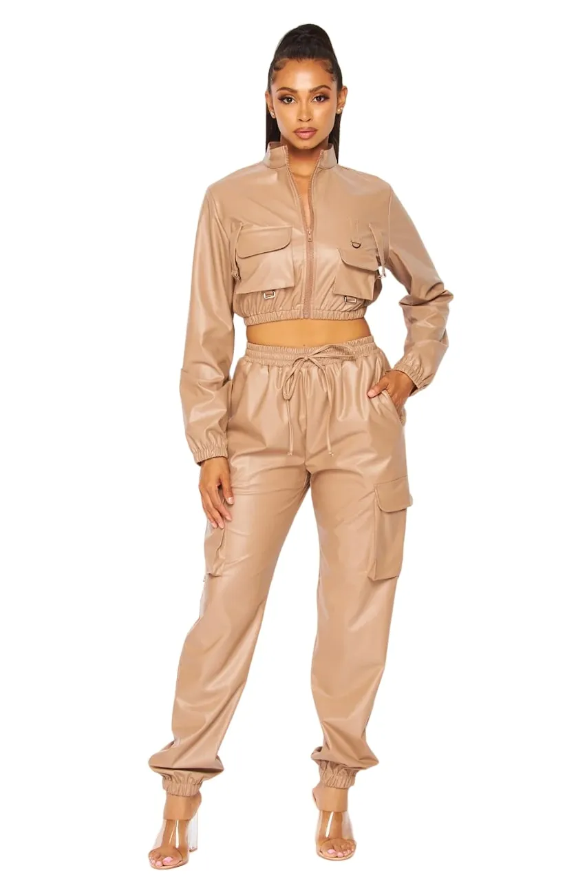 Hot & Delicious Women's Our New Me Faux Leather Cargo Jogger Pants