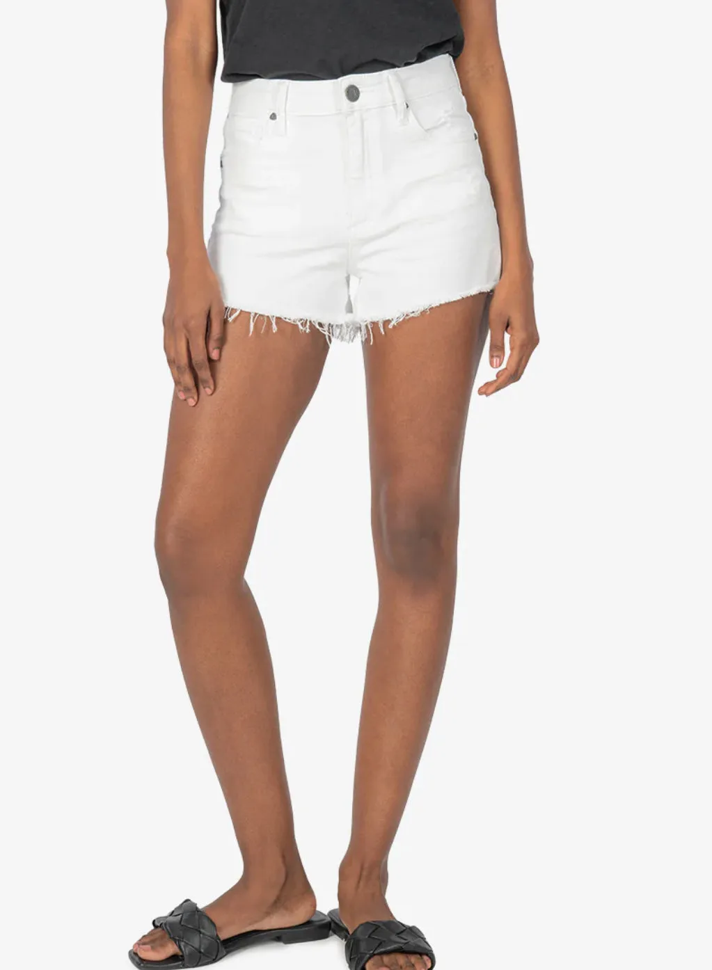 KUT Jane High Rise Short with Fray Hem - Optic White