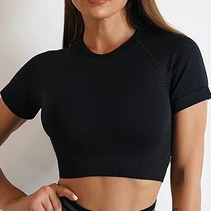 LANTECH Gym Shirts Seamless Crop Tops Yoga Fitness Women Tights Sports Short Sleeve Running Workout Ombre Sportswear Activewear