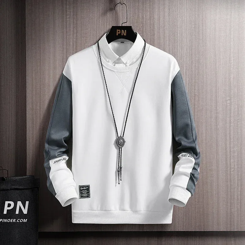 Long Sleeve Hoodies Men Clothes Fashion Casual Pullover Round Neck Fall Street Oversized Male Sportswear Hoodies Pachwork