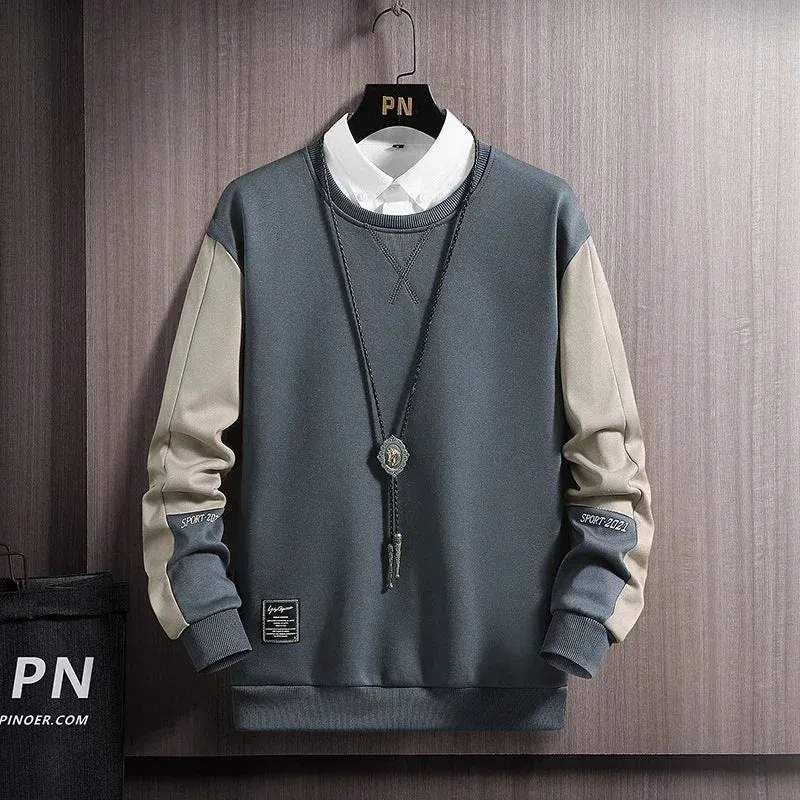 Long Sleeve Hoodies Men Clothes Fashion Casual Pullover Round Neck Fall Street Oversized Male Sportswear Hoodies Pachwork
