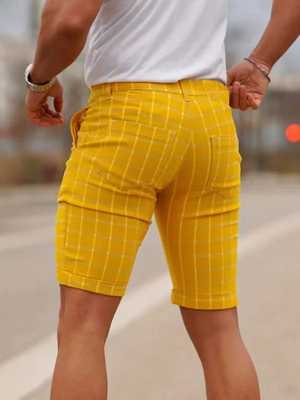 men's skinny plaid plus size casual shorts