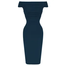 Seckill Offer⌛Ruched Bodycon Dress Off Shoulder Straight Neck Pencil Dress