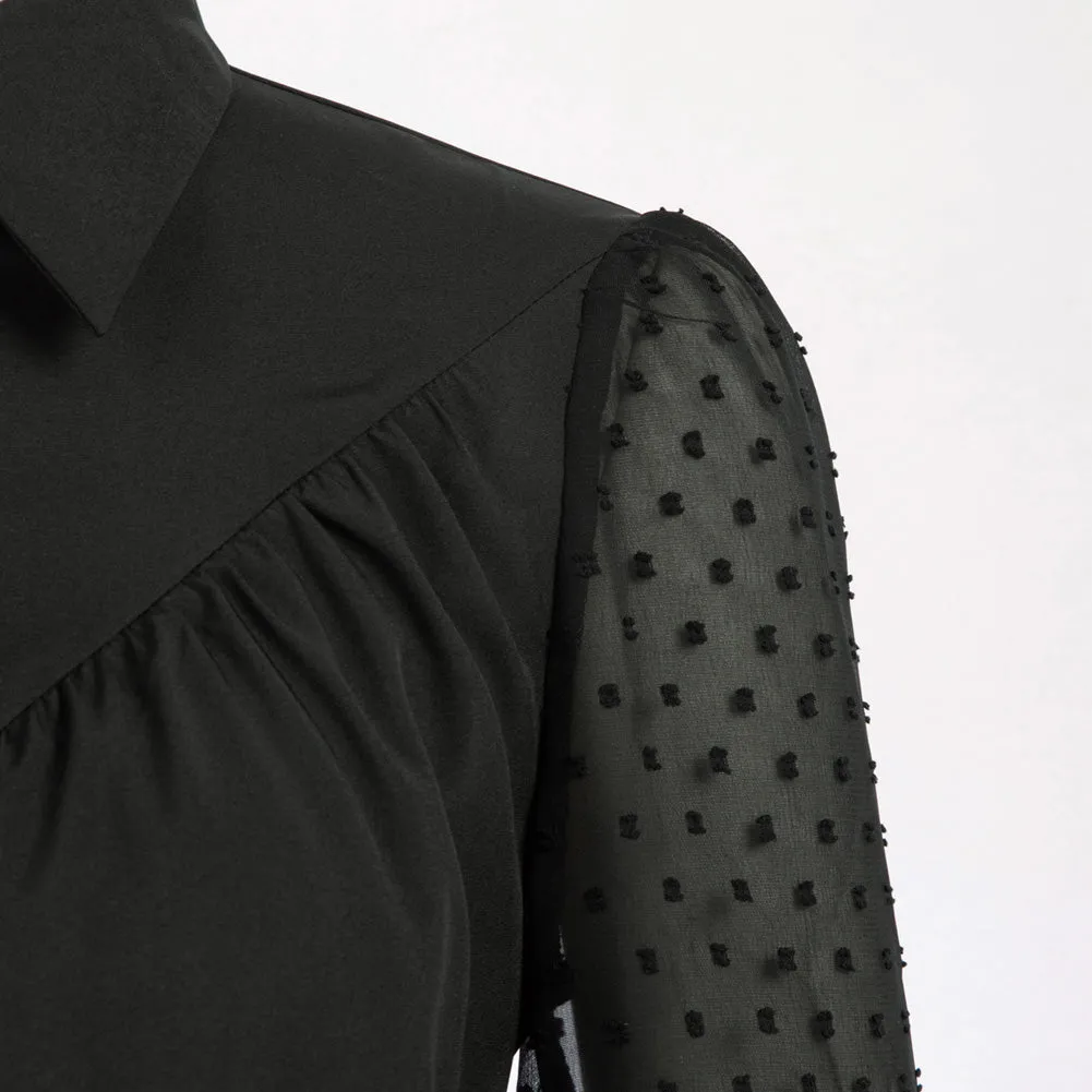 Seckill Offer⌛Vintage Point Collar Shirt Loose Fit Lace Long Sleeve Button-up Blouse Tops