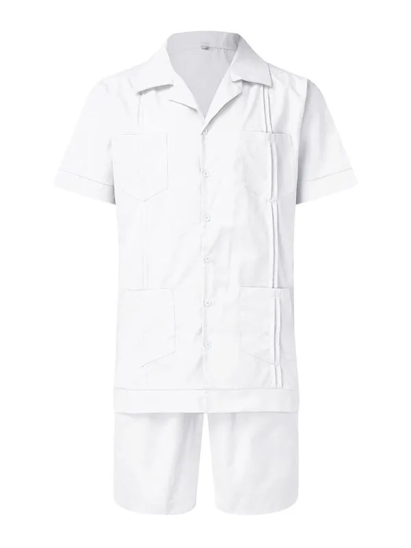 Simple Sports Short Sleeve Shorts Linen Loose Casual Men's Shirt Set