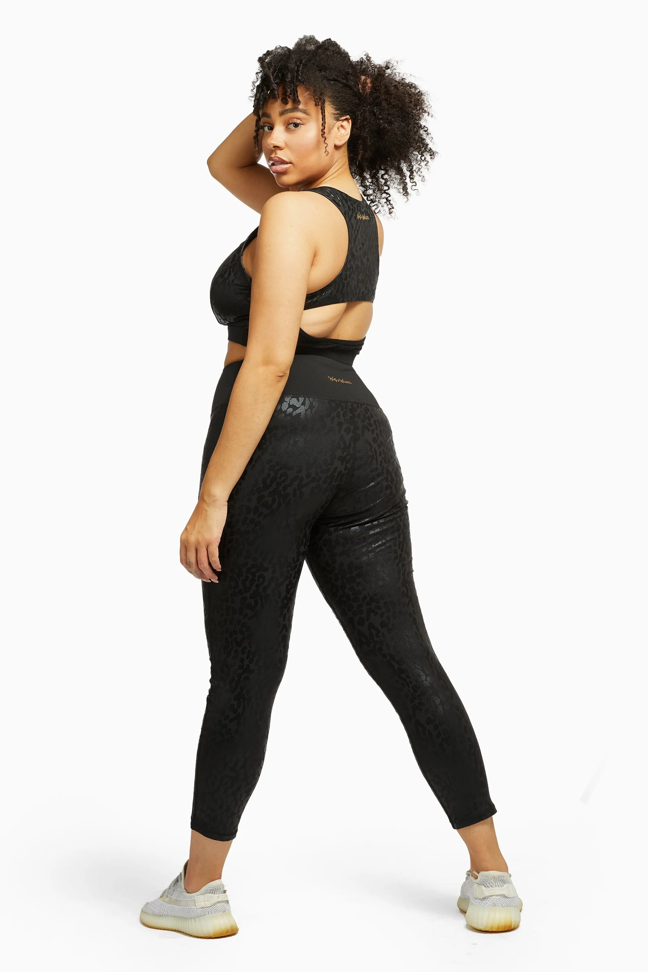 Wet Look Leopard Black High Waist Leggings Curve