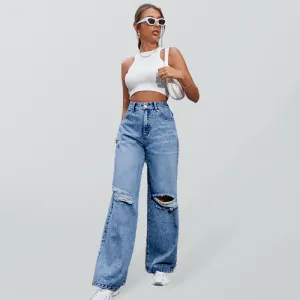 Women's Ripped High Waist Side Leg Jeans