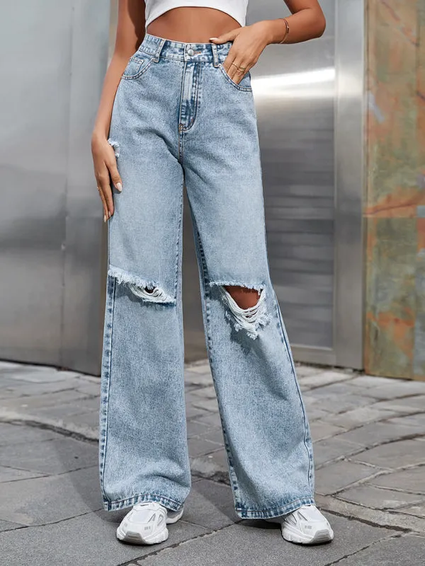 Women's Ripped High Waist Side Leg Jeans