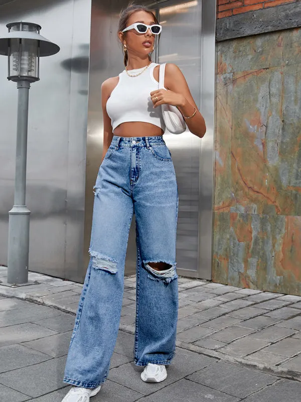 Women's Ripped High Waist Side Leg Jeans