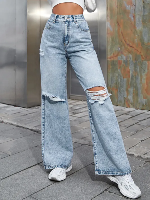 Women's Ripped High Waist Side Leg Jeans