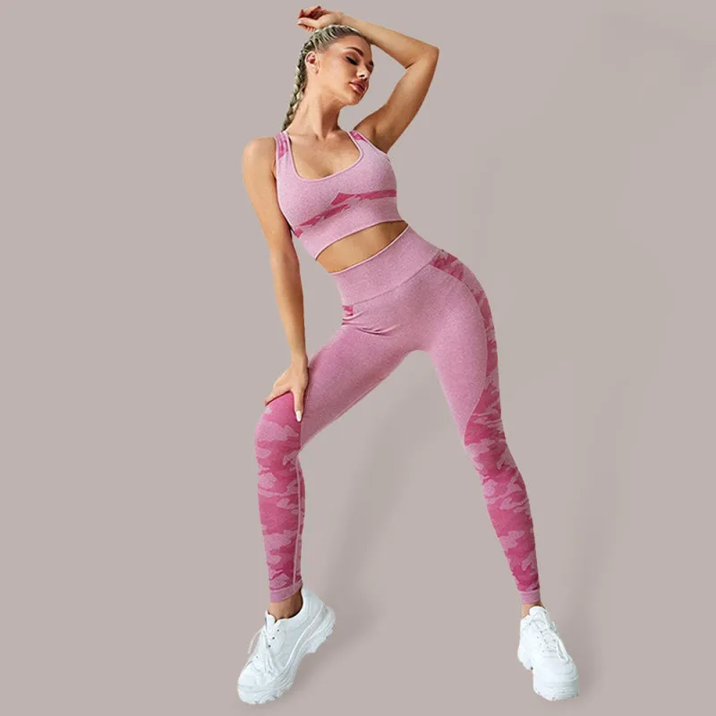 Women‘s Seamless Camo Bra with Chest Pad Yoga Set