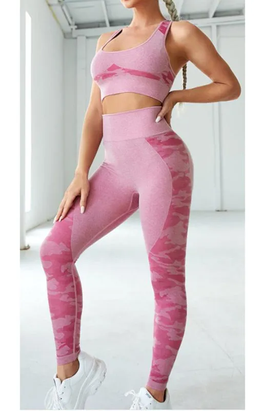Women‘s Seamless Camo Bra with Chest Pad Yoga Set
