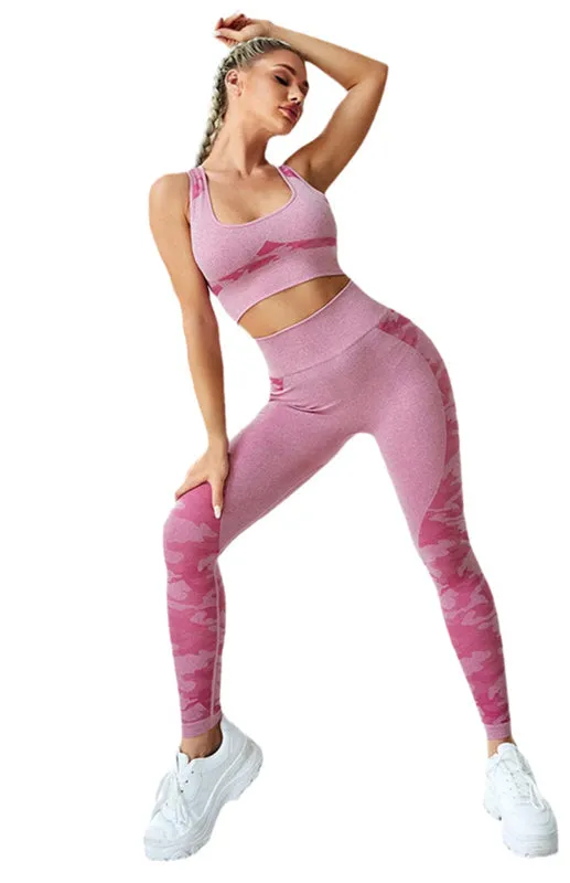 Women‘s Seamless Camo Bra with Chest Pad Yoga Set